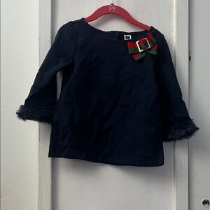 Janie and Jack Black Long Sleeve Top with Festive Bow